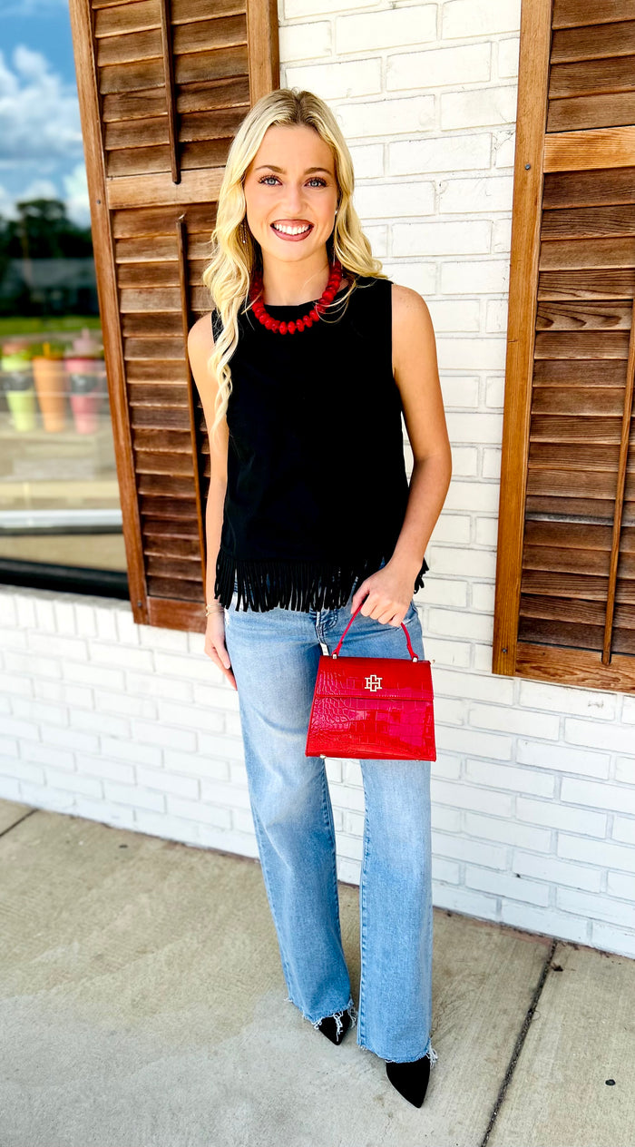 -Fringe Hem Sleeveless Top