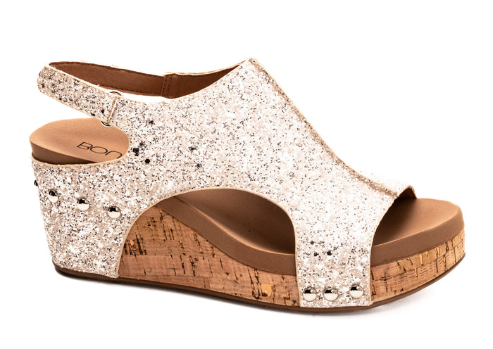 Corkys Carley Wedge Sandals Beige New Glitter