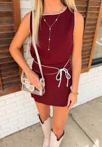 Sleeveless Crew Neck Top With Contrast Binding Details and Skort Set