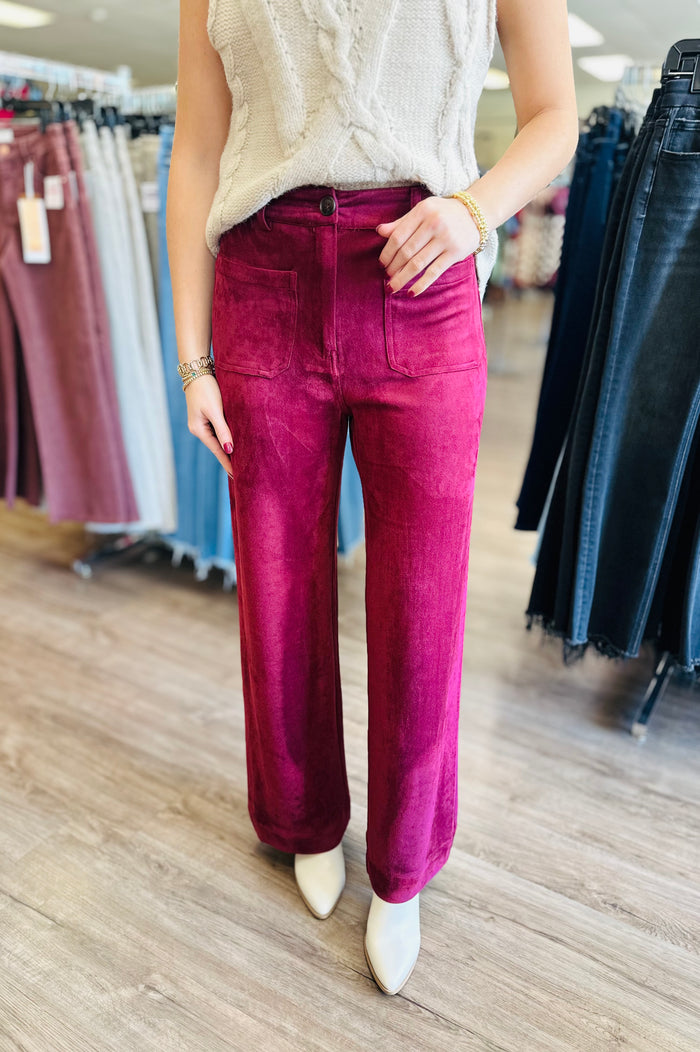 Faux Suede Wide Leg Pants