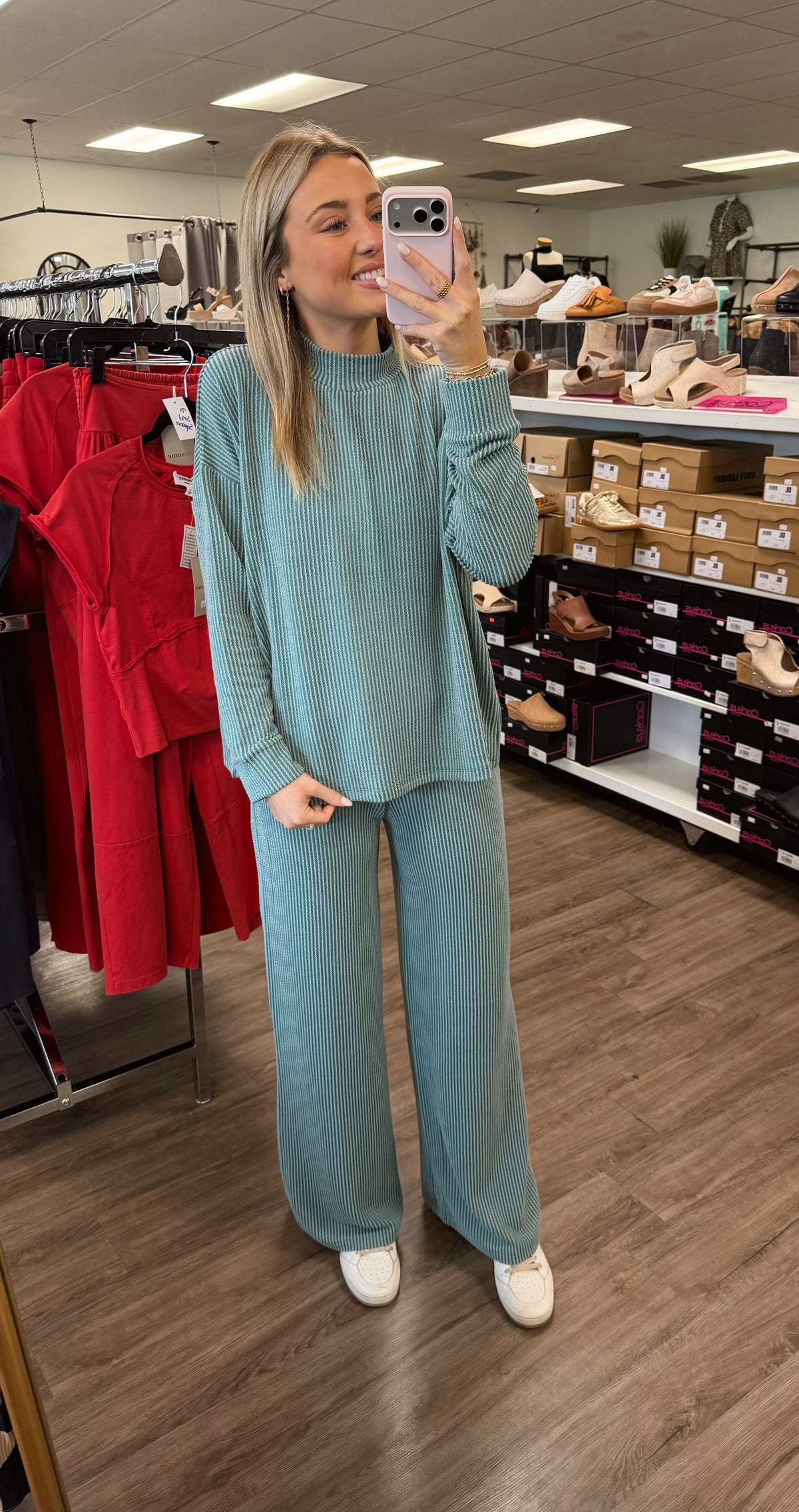 Raised Rib Mock Neck Long Sleeve Tee & Pants Set