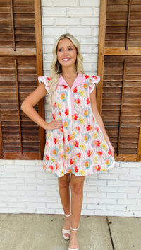 Ruffled Cap Sleeves Floral Dress