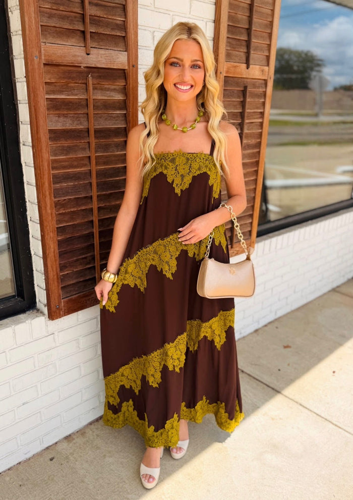 Contrast Lace Trim Detail Maxi Dress