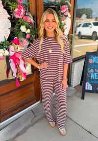 Striped Relaxed Knit Pants Set
