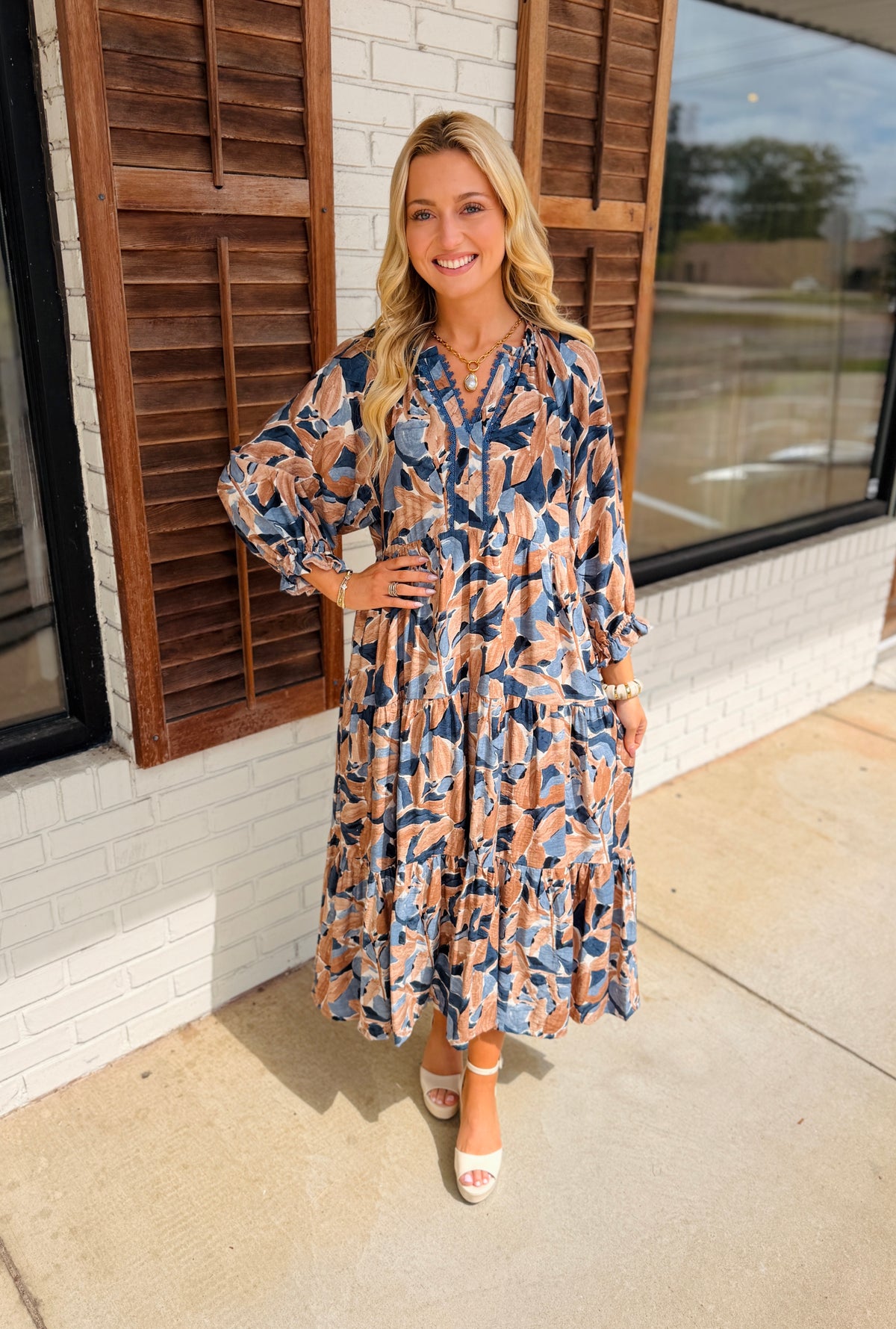 Mix Abstract Print Tiered Boho Midi Dress