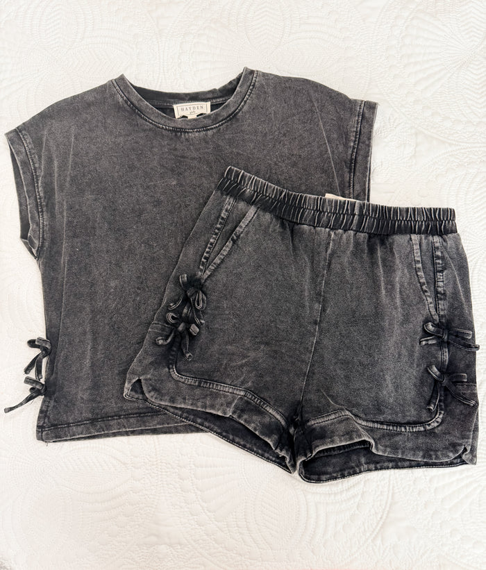 Girls Washed Side Bow Detail Knit Shorts