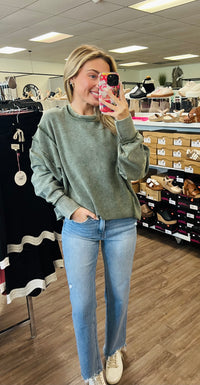 Acid Washed Double Ribbed Exposed-seam Pullover
