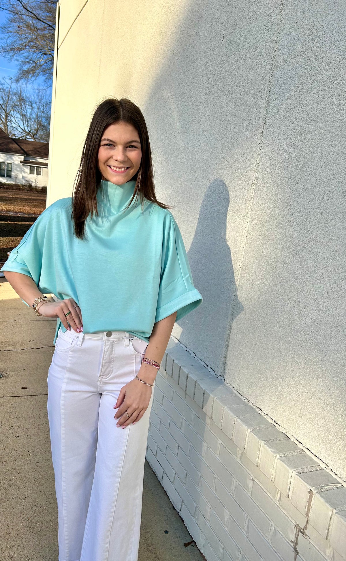 Solid Mock Neck Short Sleeve Top