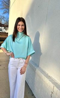 Solid Mock Neck Short Sleeve Top