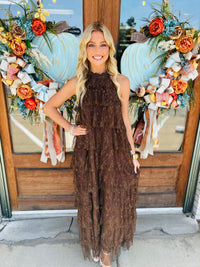 Lace Tiered Halter Maxi Dress