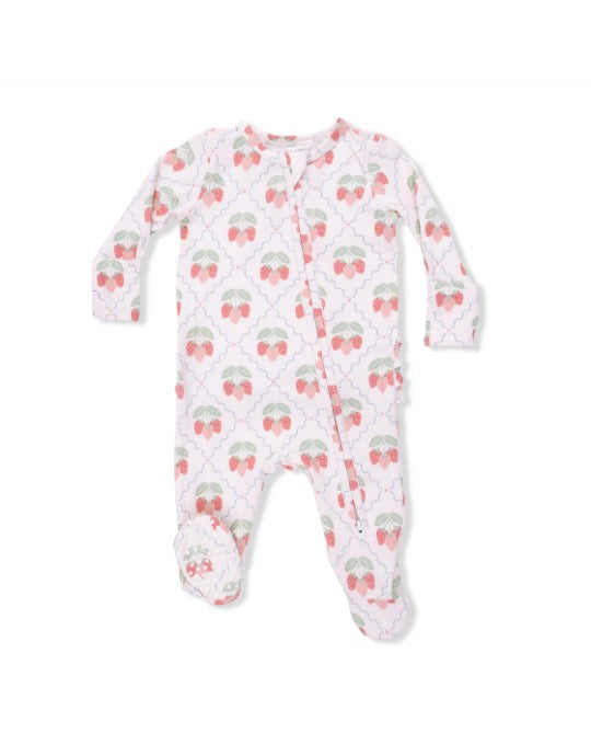 Angel Dear Sweet Strawberries 2 Way Ruffle Back Zipper Footie