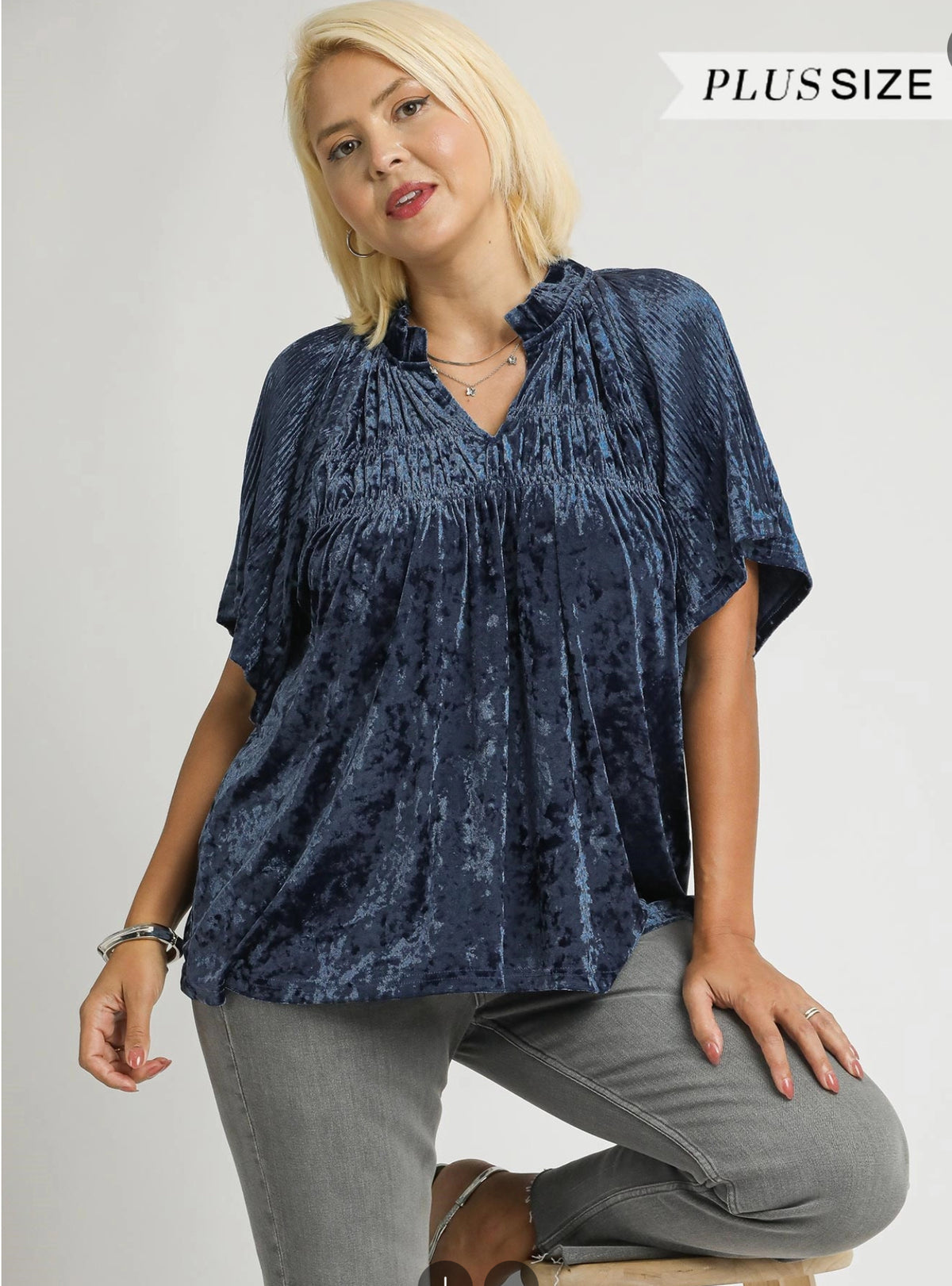 Crushed Velvet Pleated Blouse