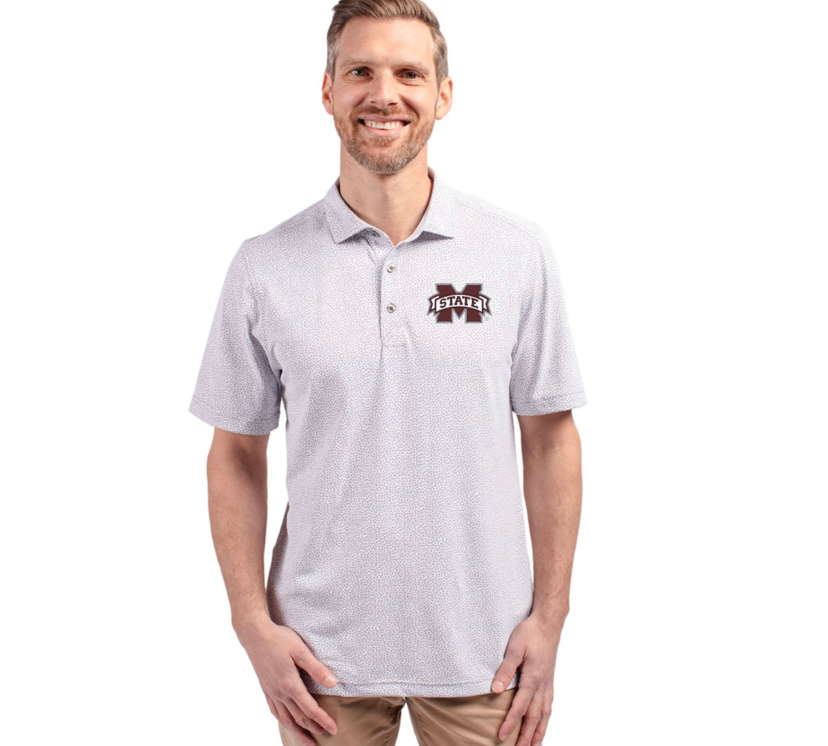 Mississippi State Bulldogs Cutter & Buck Virtue Recycled Botanical Print Featherlight Pique