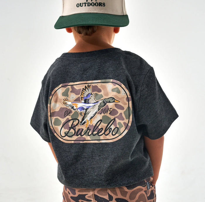 Burlebo Youth- Short Sleeve Tee-Ducks Flying In - Heather Black