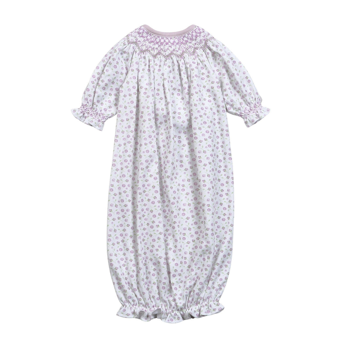 Baby Loren Lyn Purple Floral Pima Hand Smocked Bishop Gown