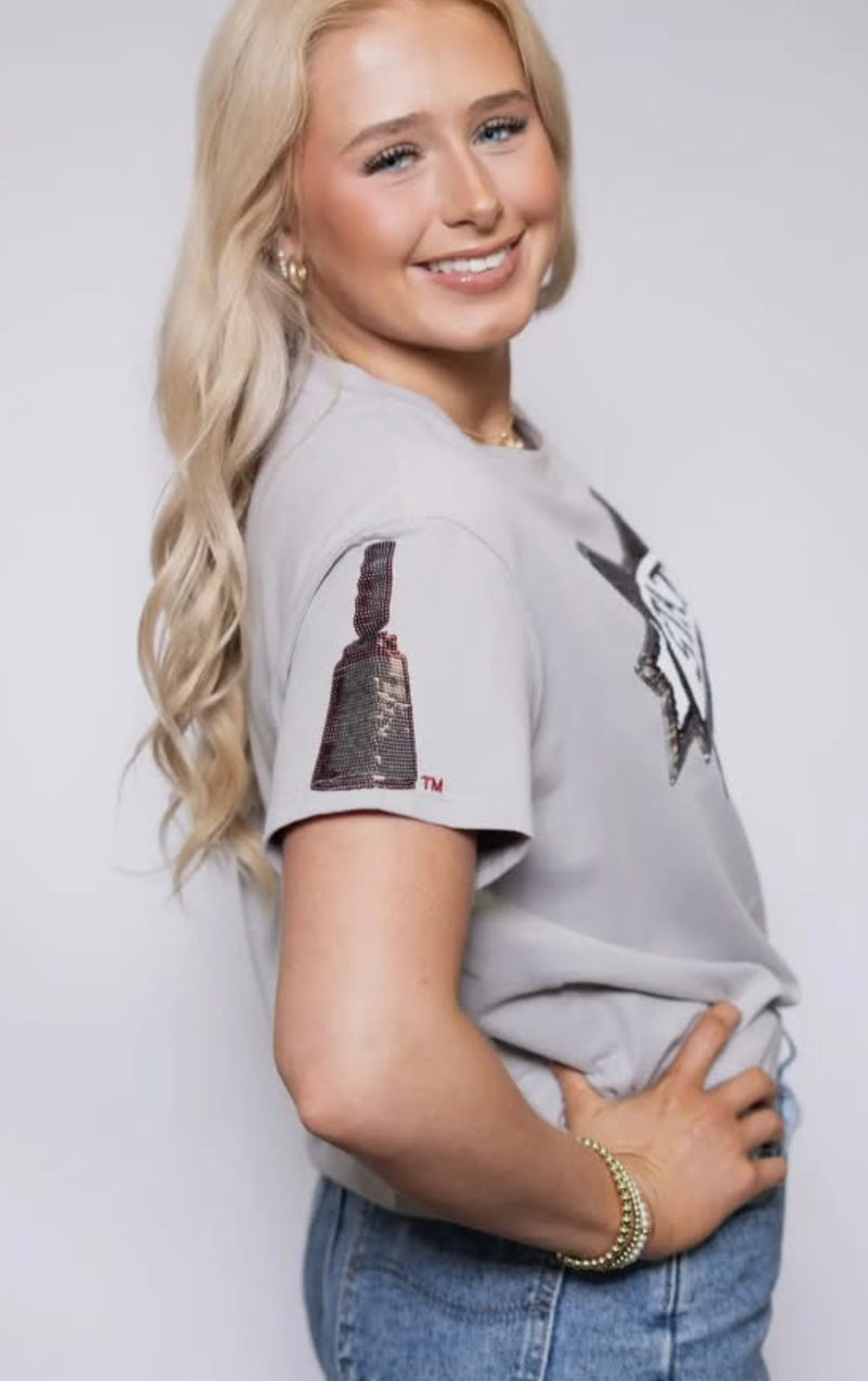 Mississippi State Sequin Logo w/Cowbell Tee