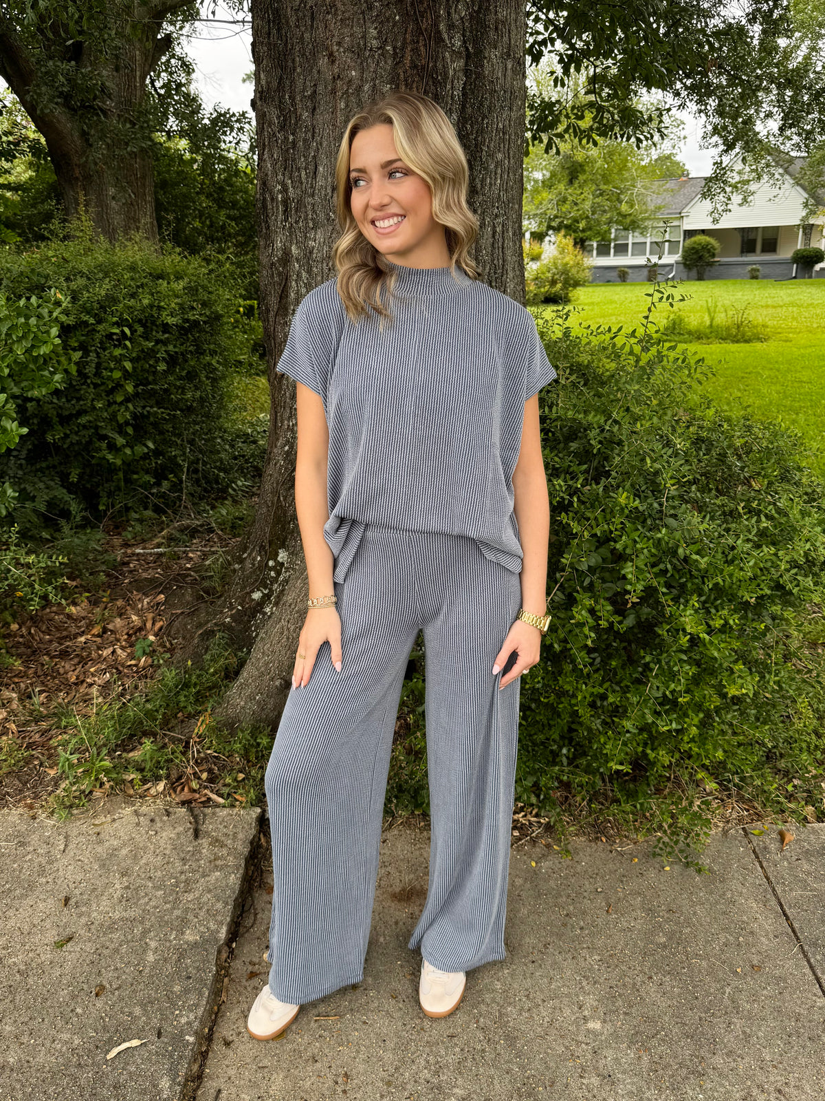 Raised Rib Short Sleeve Tee & Pants Set