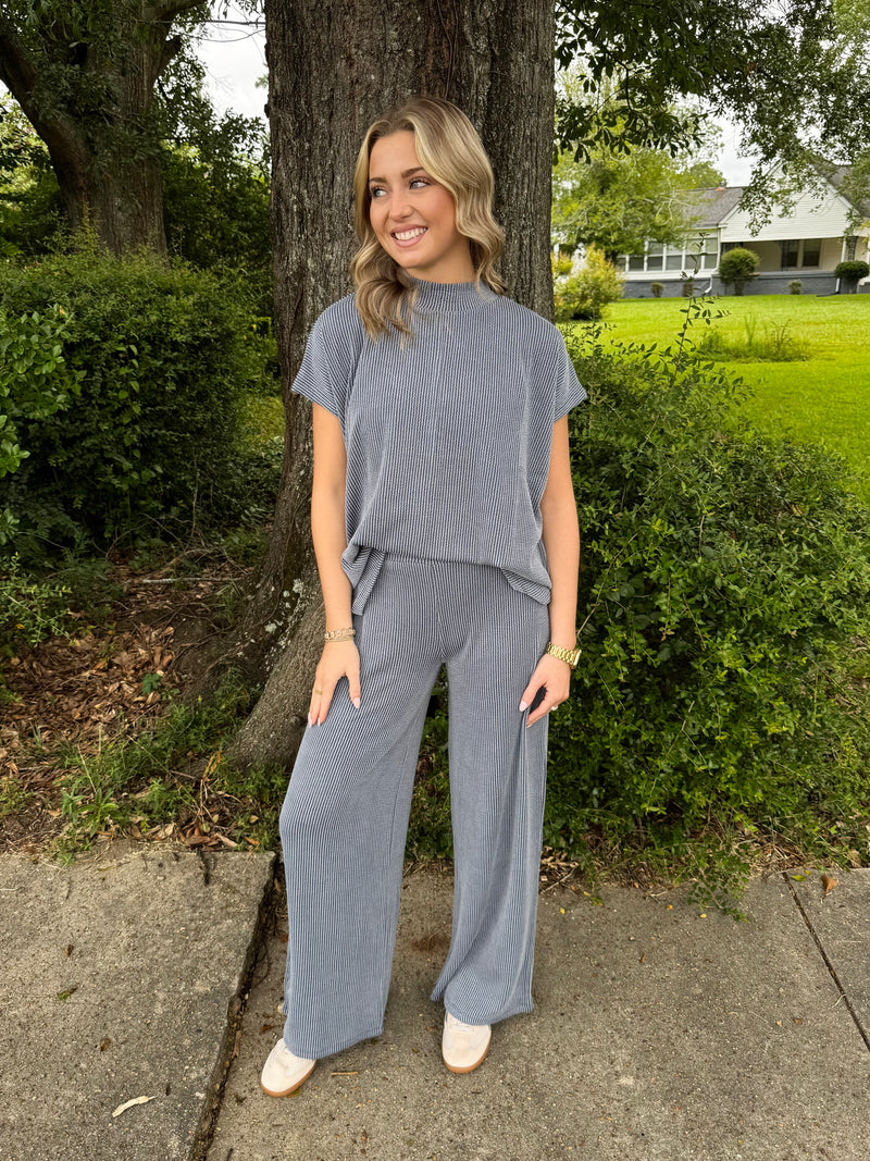 Raised Rib Short Sleeve Tee & Pants Set