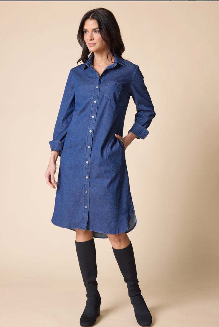 HABITAT PREFECT TRAVEL DENIM CAFE MIDI DRESS