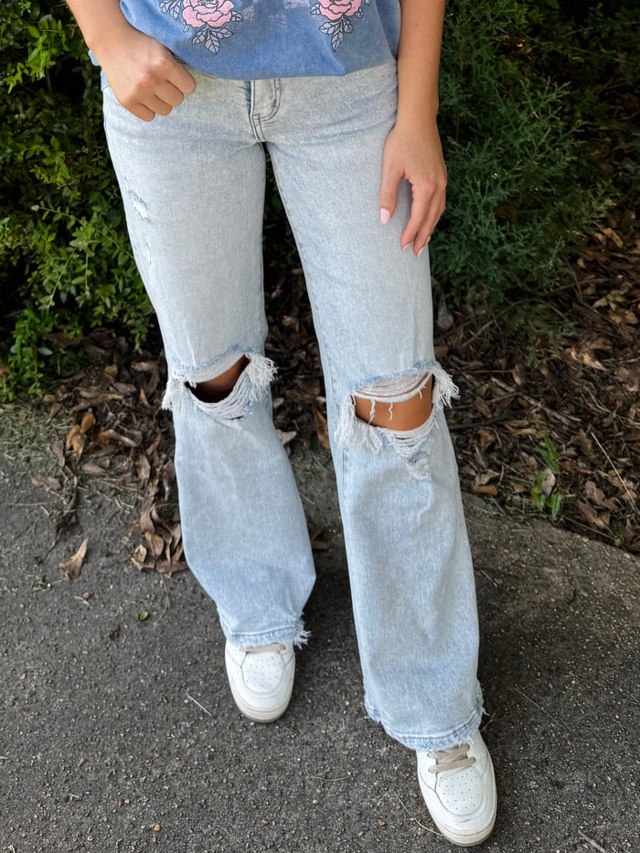 Vervet High Rise Distressed Wide Jeans