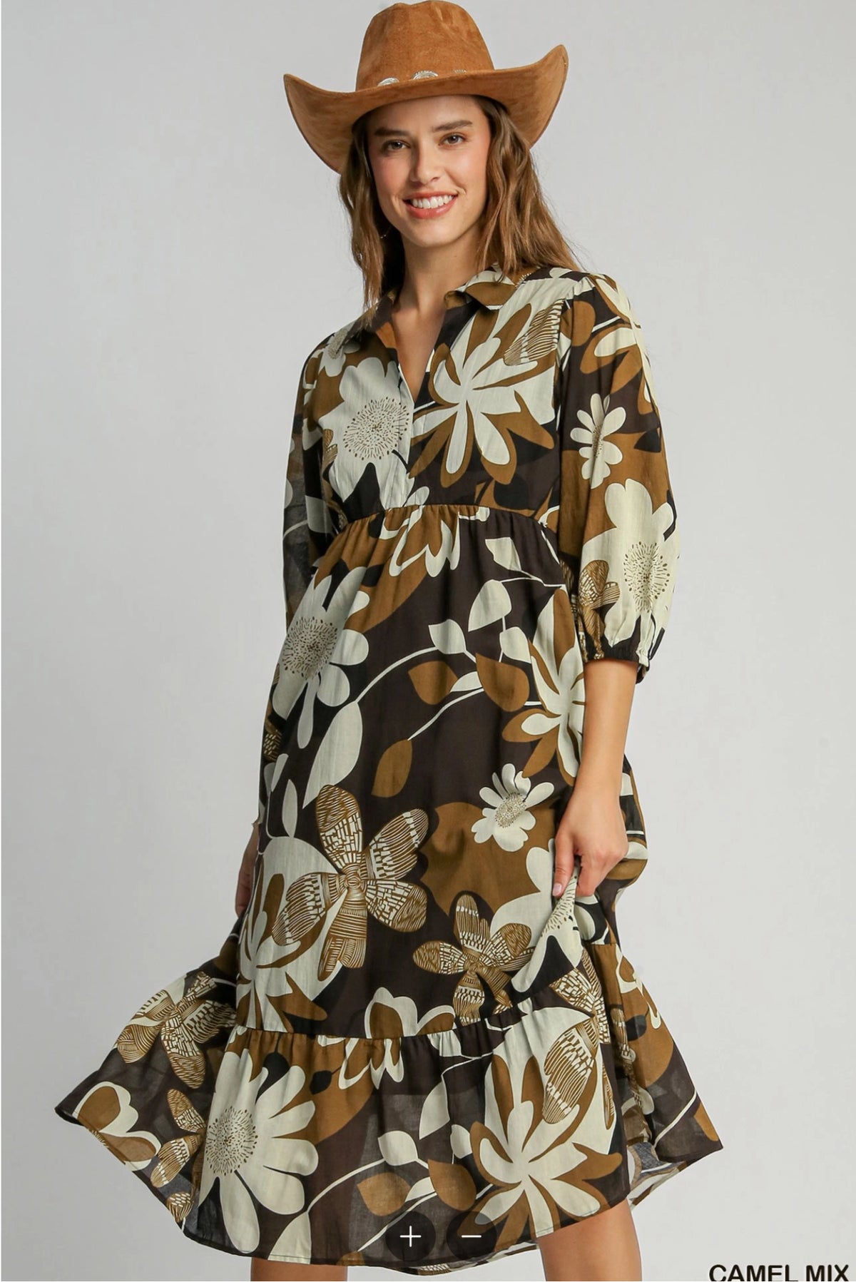Floral Abstract Print Tiered Dress