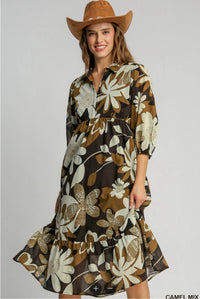 Floral Abstract Print Tiered Dress
