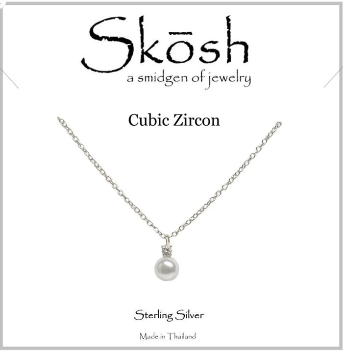 Skosh Silver Pearl with Small CZ Necklace with 16" chain 57-655-1