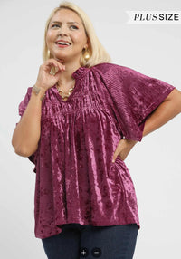 Crushed Velvet Pleated Blouse