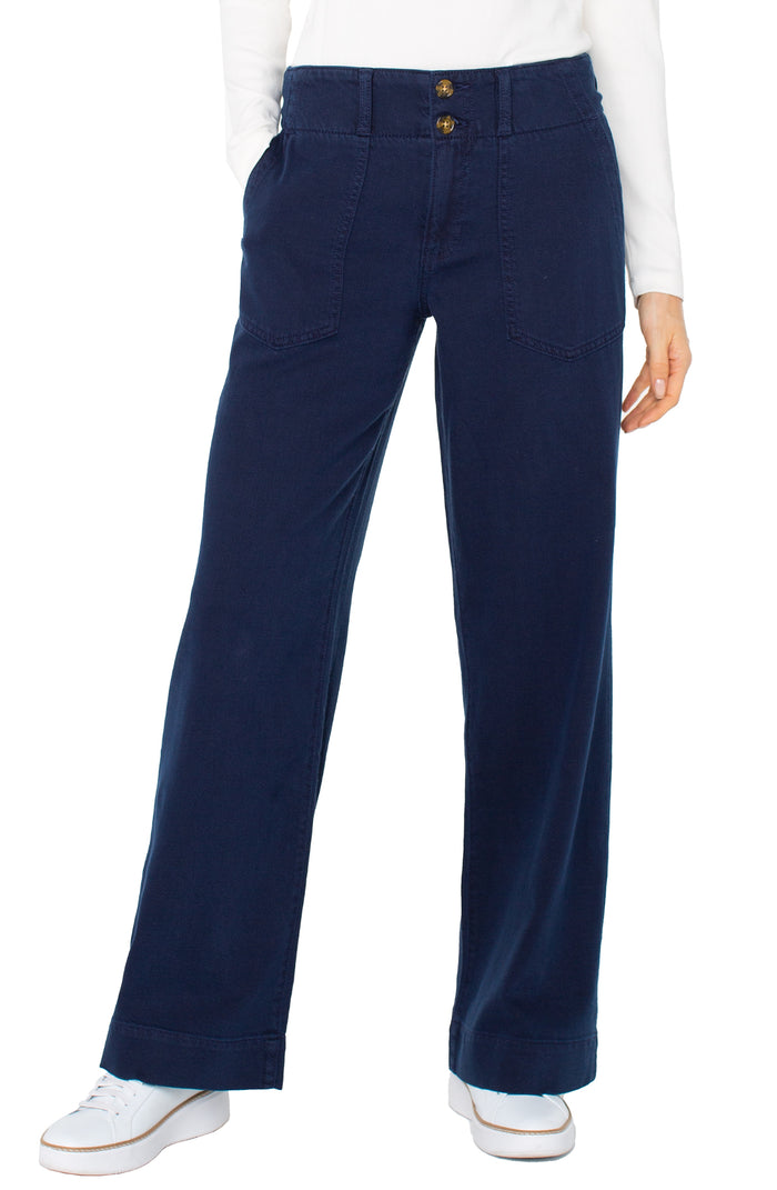 Liverpool Utility Patch Pocket Wide Leg Navy Dusk 31' ins