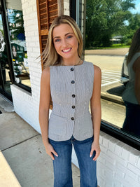 Stripe Business Causal Preppy Chic Modern Vest Top