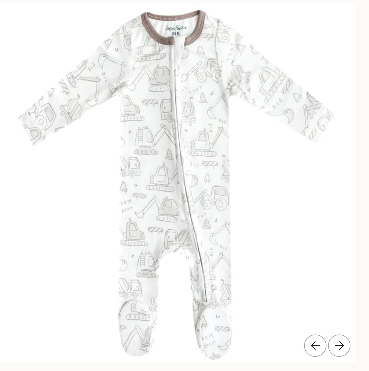Copper Pearl Zip Footie 3-6m