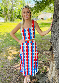 Retro Print Crop Top & Midi Skirt Set