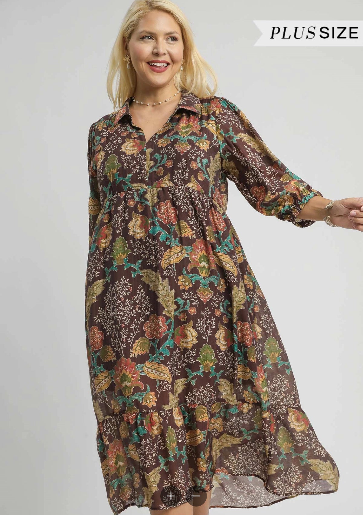 Mix Floral Collared Midi Dress