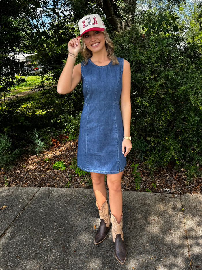 Round Neck Sleeveless Denim Mini Dress