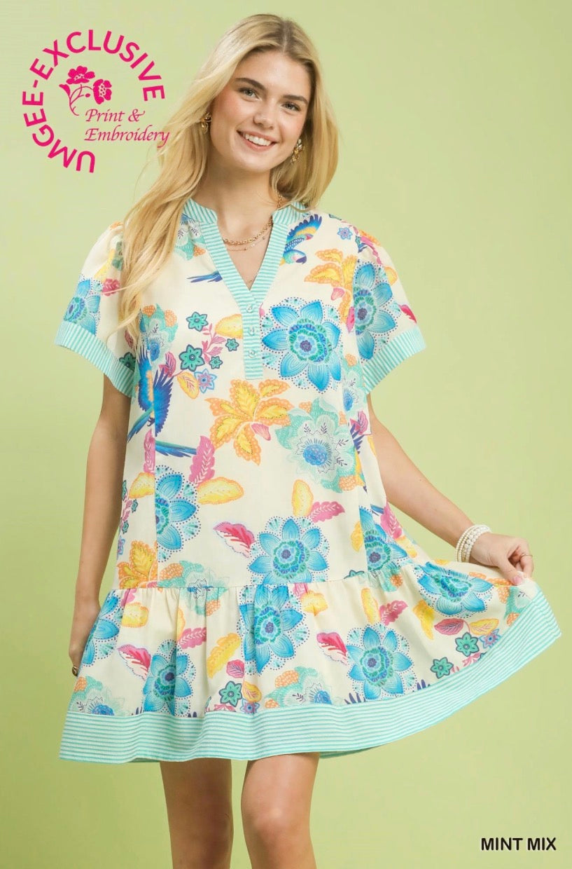 Tiered Floral Print Popover Mini Dress