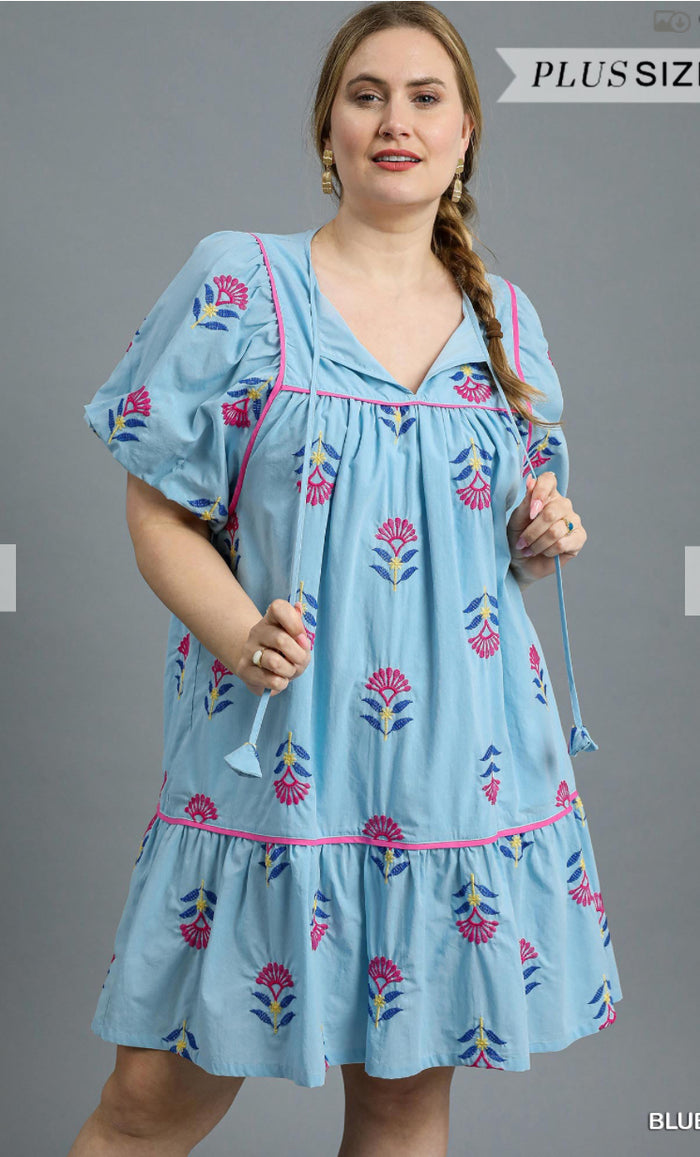 Embroidered Tiered Babydoll Dress