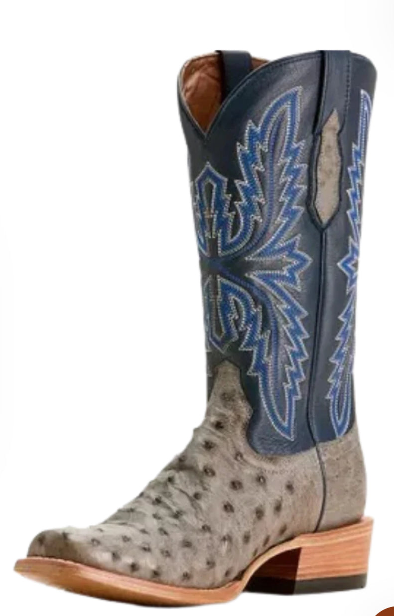 ARIAT MEN'S FURITY RELENTLESS WESTERN GREY FULL QUILL OSTRIC BOOTS