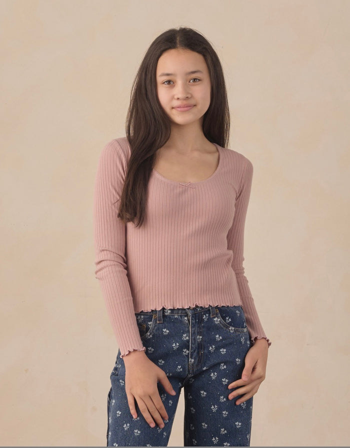 RYLEE & CRU TEEN RIBBED LONG SLEEVE KNIT TEE ROSEWOOD