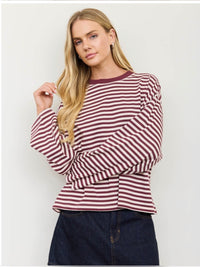 Striped Contrast Crew Neck Long Sleeve Knit Top