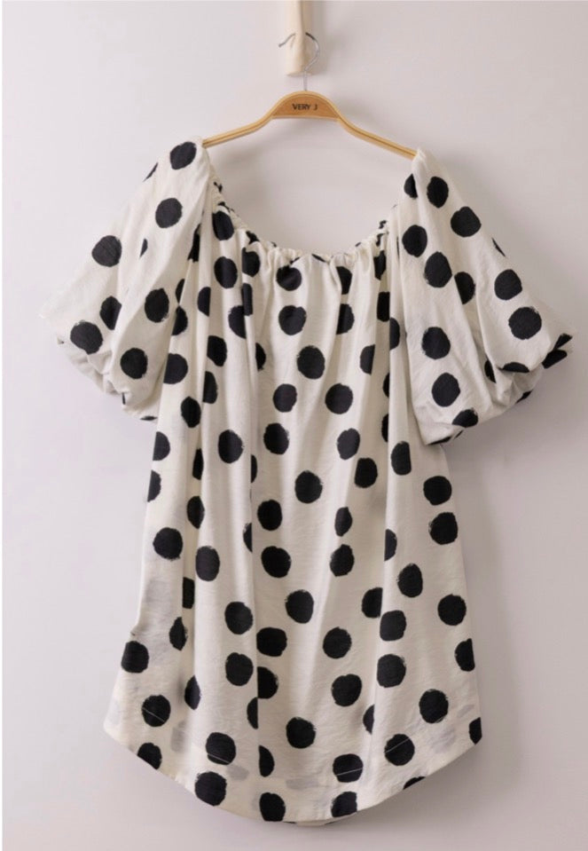 Elastic Detail Polka Dot Woven Min Dress