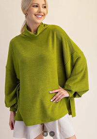 Mock Neck Balloon Sleeve Knit Top
