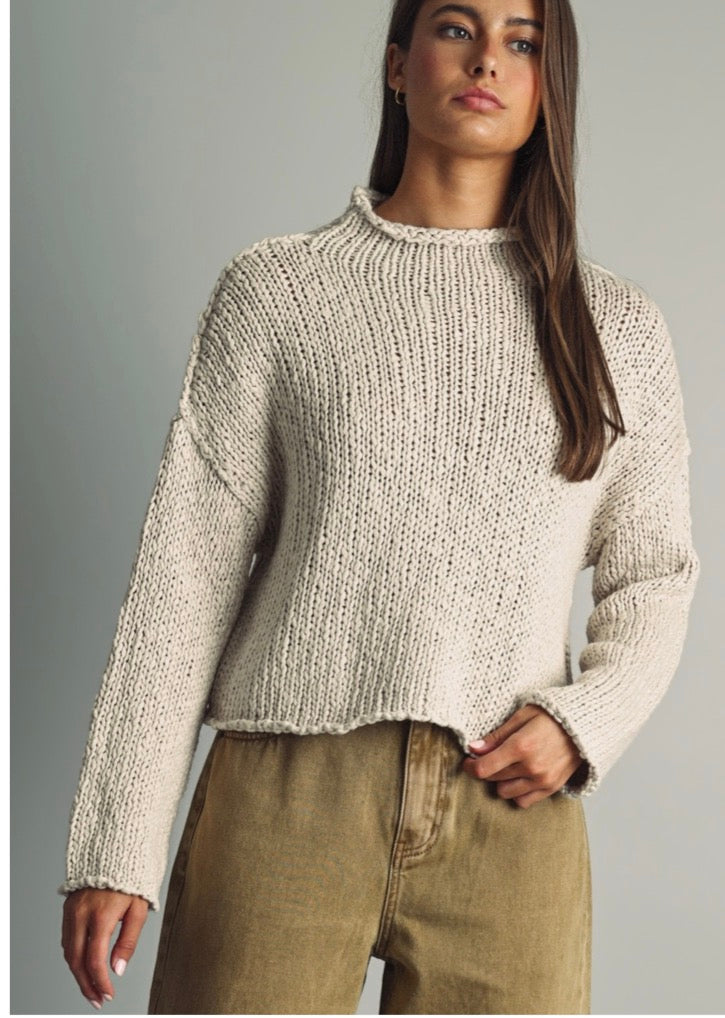 Roll Hemming Long Sleeve Sweater Top