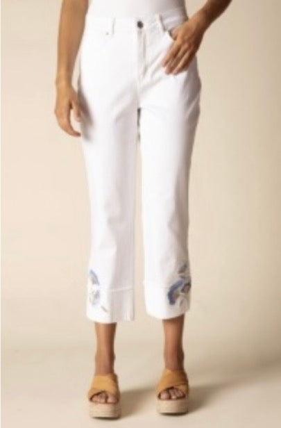 HABITAT STRETCH DENIM EMBROID CUFF CAPRI