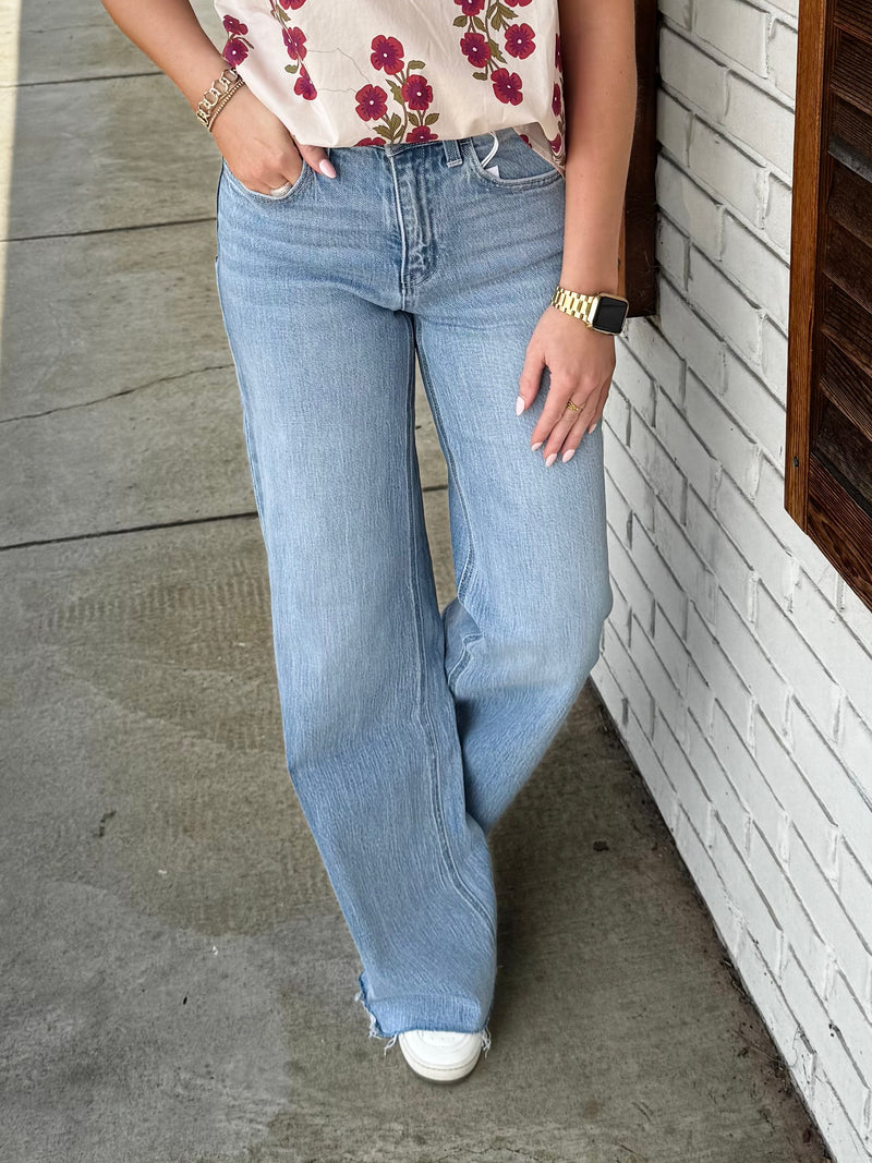 Vervet High Rise Clean Cut Raw Hem Wide Jeans