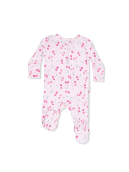 Angel Dear 2 Way Ruffle Back Zipper Footie- Sweet Bow Cherries