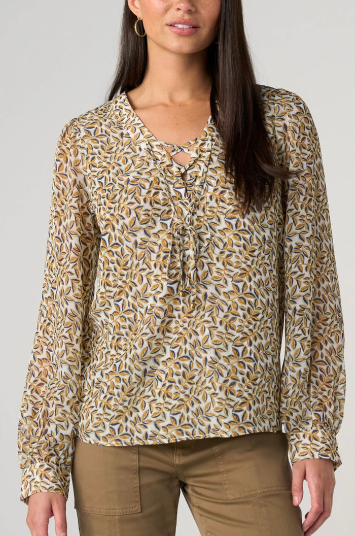 Liverpool Long Sleeve Lace Up Woven Blouse