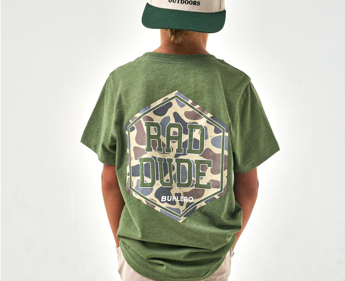 Burlebo Youth- Short Sleeve Tee-Rad Dude Deer Camo - Heather Olive