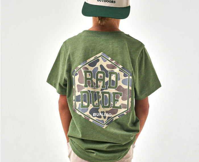 Burlebo Youth- Short Sleeve Tee-Rad Dude Deer Camo - Heather Olive