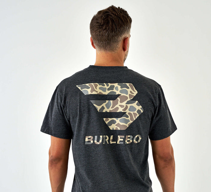 Burlebo-SS - Flying B Deer Camo Logo - Heather Black