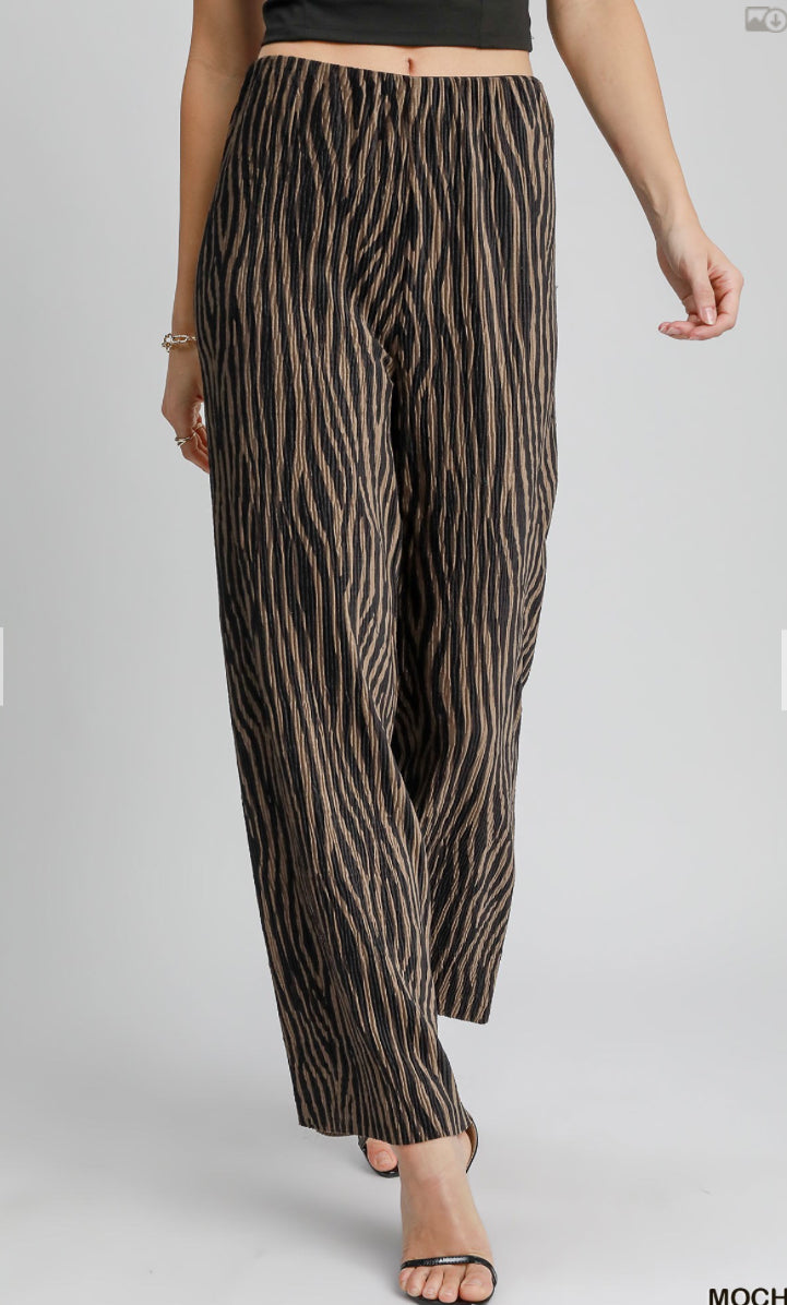 Pleated Print Velvet Pants